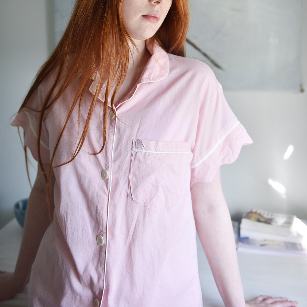 Pink Ladies Scalloped Edge Short Pyjamas Luxury Nightwear UK