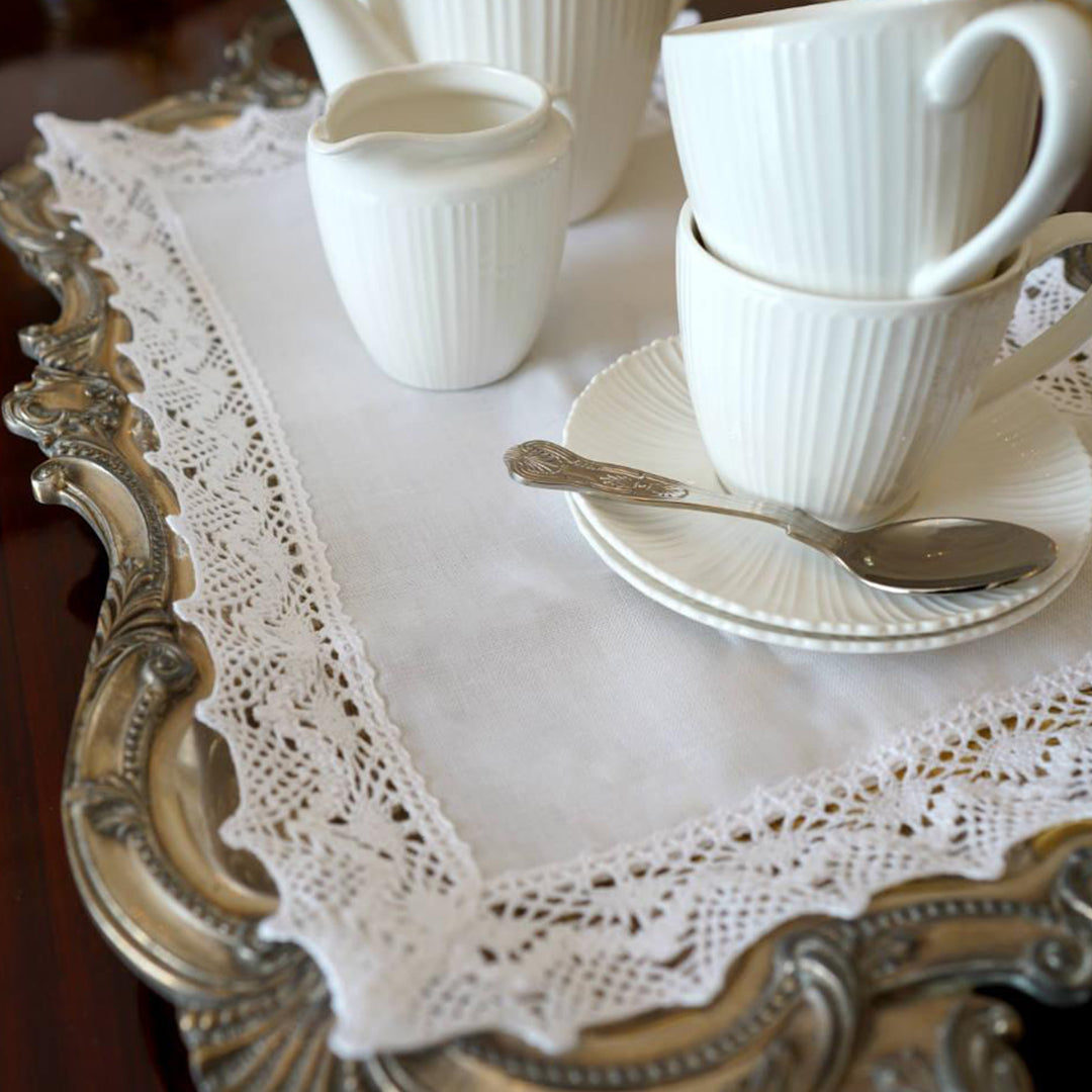 Classic Irish Linen Lace Tray Cloth | Luxury Table Linen